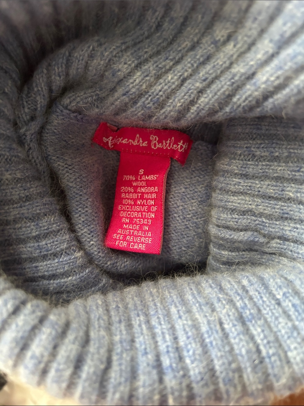Alexandra Bartlett Blue Wool Turtleneck Sweater with Black Scottie Dog Sz S - Picture 5 of 5